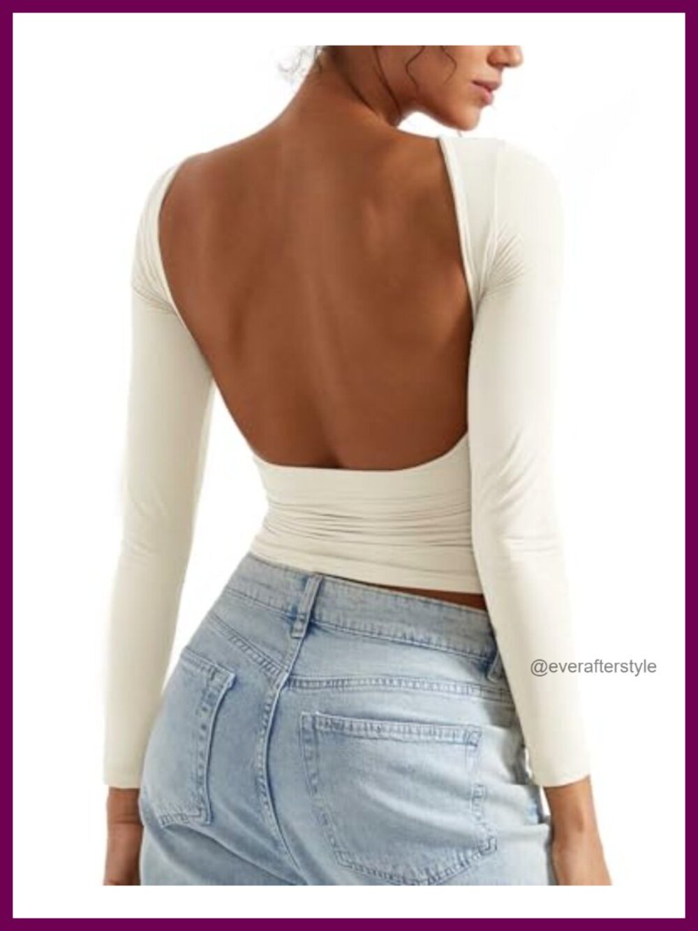 Women Backless Open Back Long Sleeve Double Lined Fitted Y2K Going Out Top